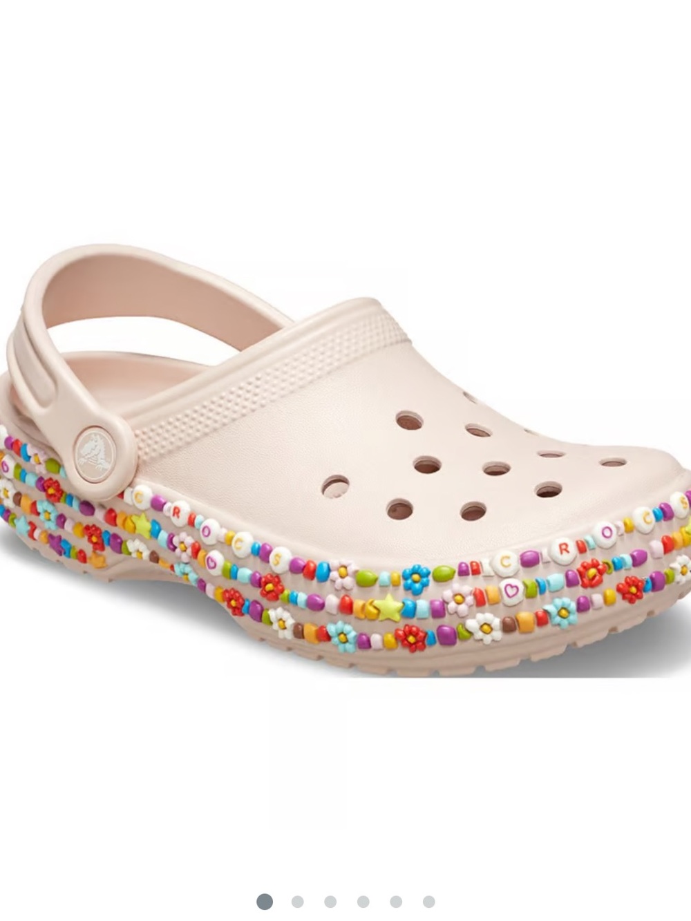 CROCS Kids Classic Beaded Band Light Pink Clog with Multicolor Big Kids Size 5